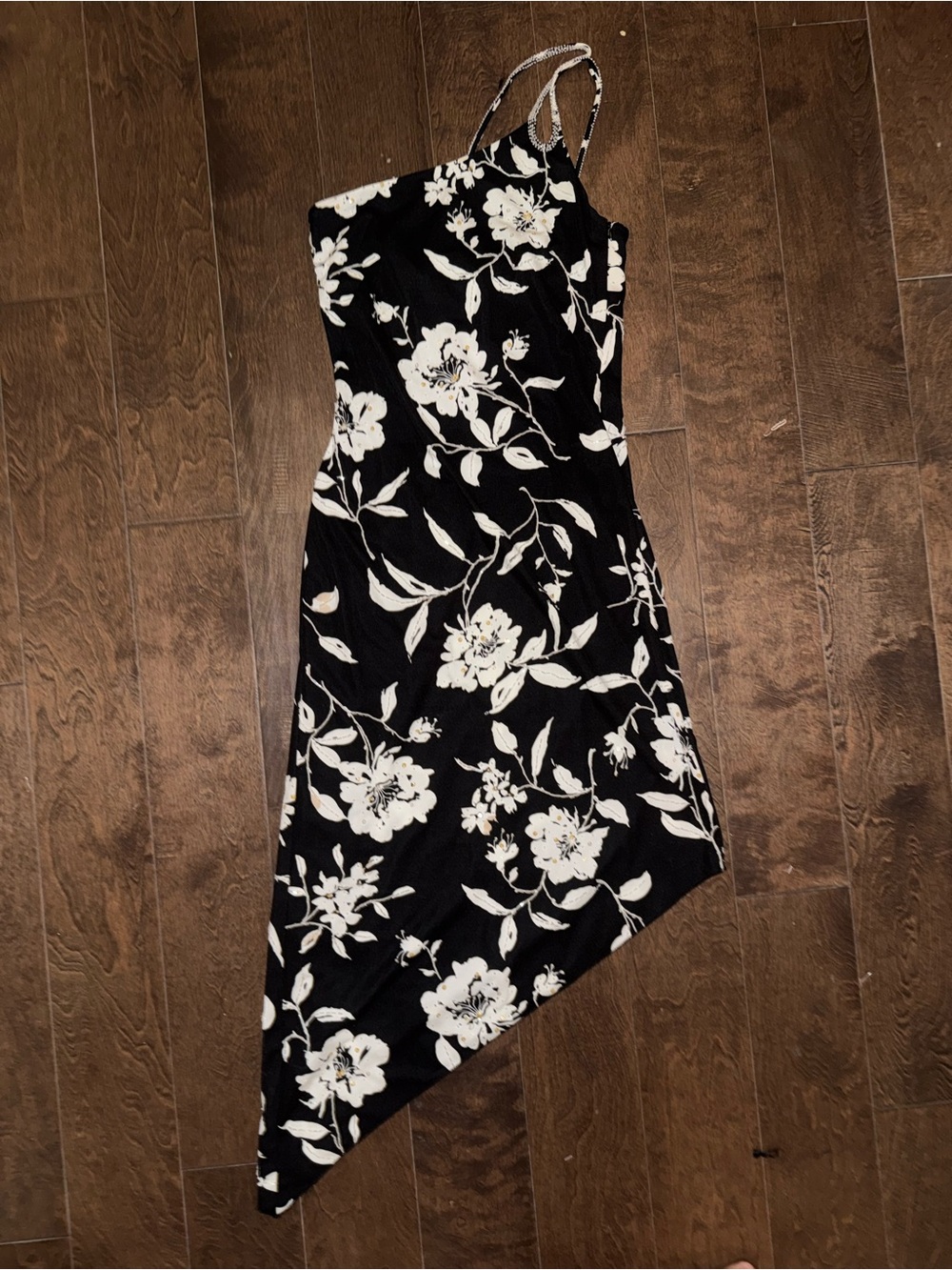 Vintage 00’s Y2k Black & White Floral Asymmetrical Slip Dress